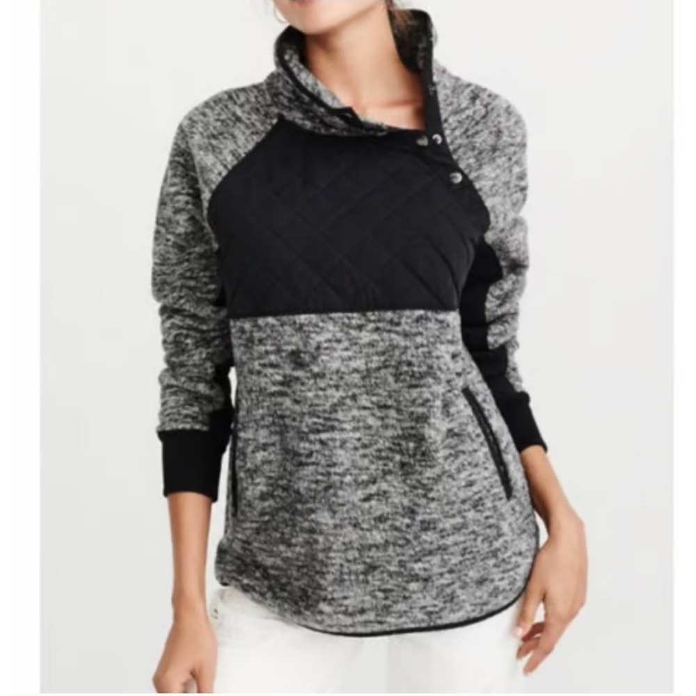 Vtg Abercrombie & Fitch Kangaroo Pockets Fleece Mock Neck Snap Quilted Gray M